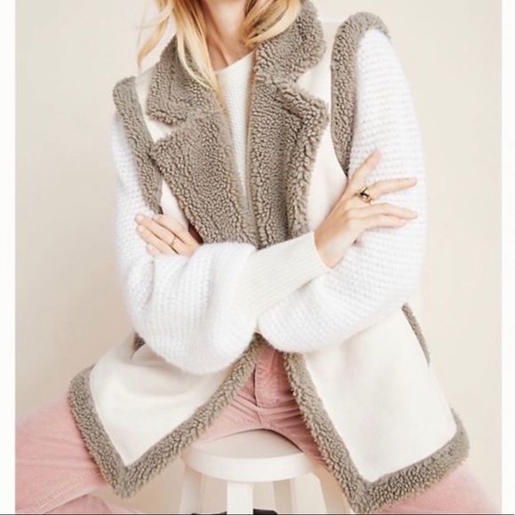 Anthropologie AKEMI+KIN Phoebe Sherpa Lined Open Front Faux Suede Vest C… - Picture 11 of 15
